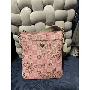 Coach 43758 Waverly Hearts Gold & Khaki PVC Crossbody Swingpack